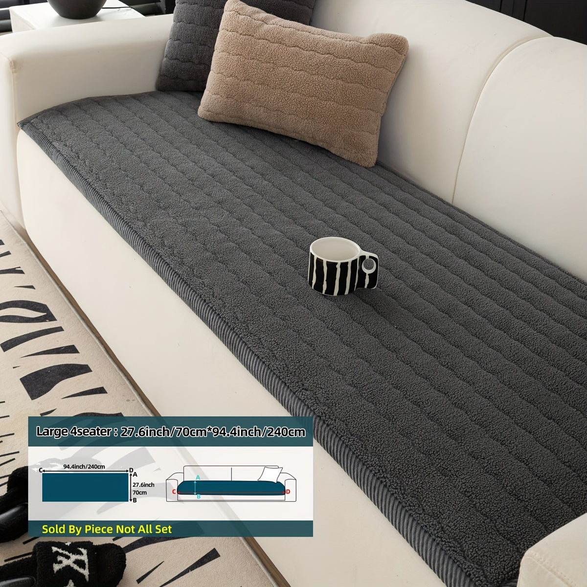 1pc Contemporary Thick Suede Sofa Pad, Machine Washable, Pet Friendly, Polyester 100%, Short Plush, Quilted Design, No Printing, Compatible with Armchair, Loveseat, 3-Seater, 4-Seater, Sectional Sofas, 250-300 g/㎡ - Ideal f