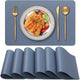 Luxury Faux Leather Placemats Set of 6, Solid Color Rectangle Non-Slip Heat-Resistant Dining Table Mats for Christmas, High-End European Style for Home, Restaurant, Cafe - Easy Clean Woven Table Mats