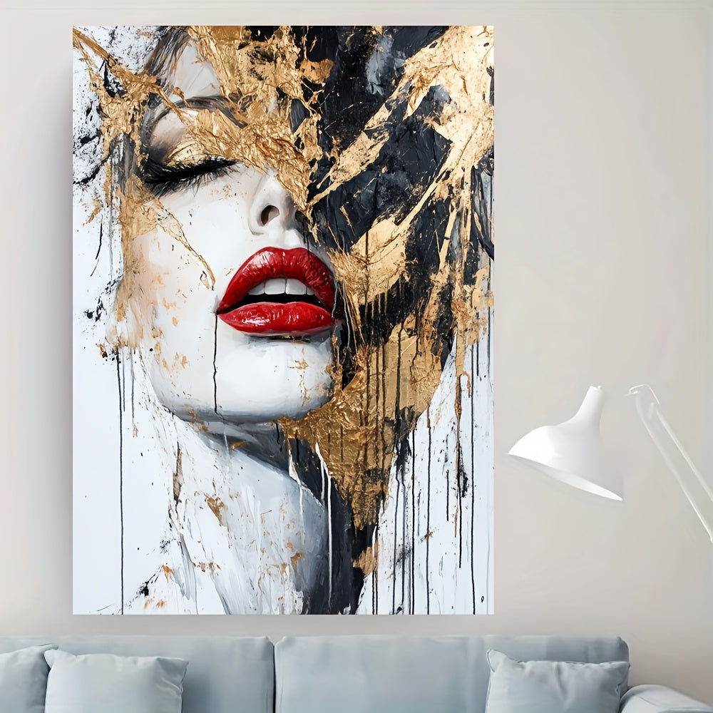 Large Modern Golden Abstract Portrait Canvas Wall Art