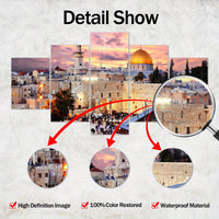 Wooden Framed Canvas, The Urban Landscape Of Jerusalem Theme Poster - 5pcs