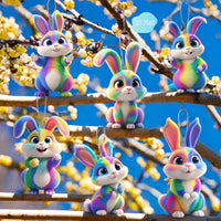 Acrylic Flat, 6pcs Easter Colorful Rabbit Ornaments