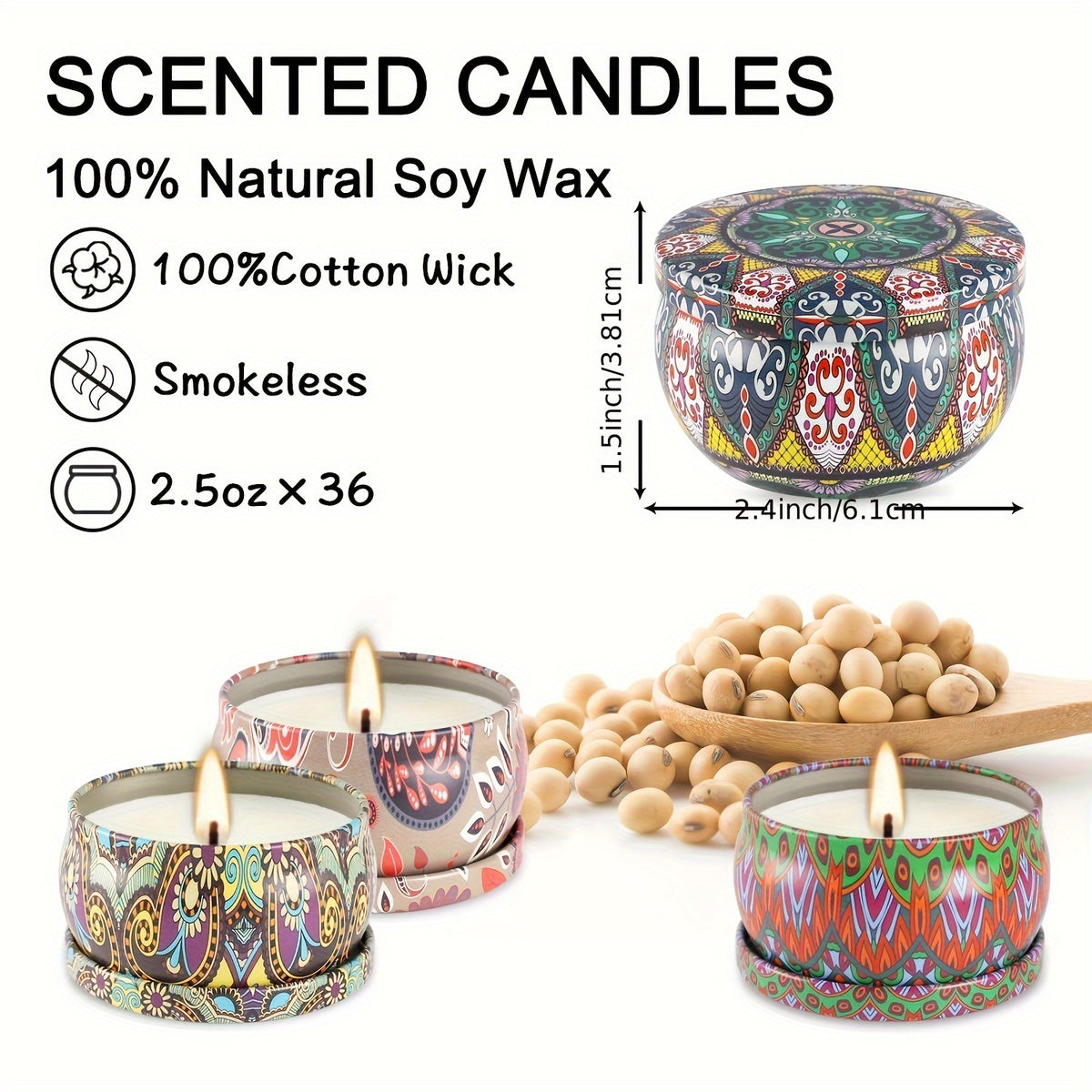 Ham Style Soy Wax Aromatherapy Candles - 36pcs 2.5oz