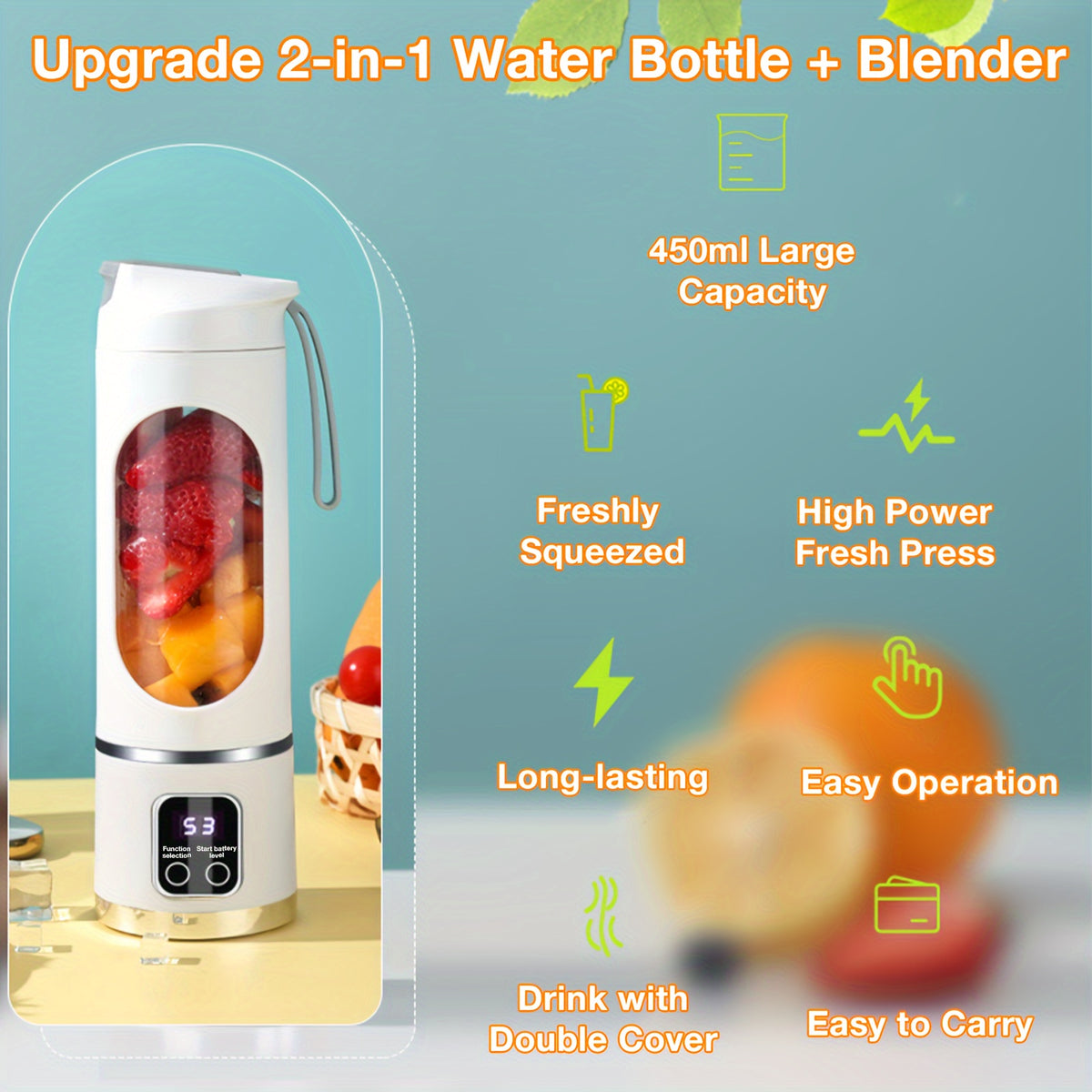 GENAI HS-860 Portable Citrus Juicer 2-in-1 Electric Juice Maker - 450ml