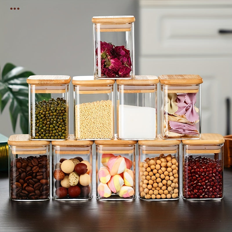 10-Piece Square Glass Spice Jars Set with Measuring Spoon