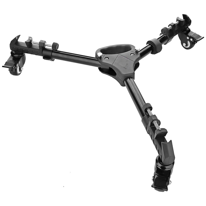 Aluminum Alloy Tripod with Dolly Wheels, Adjustable Leg Mounts
