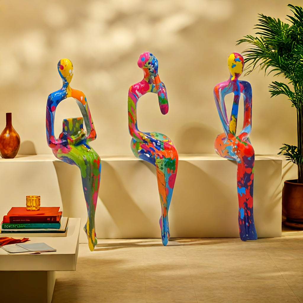 Modern Resin Abstract Figures Set, Multi-Pose Sitting Design - 3pcs