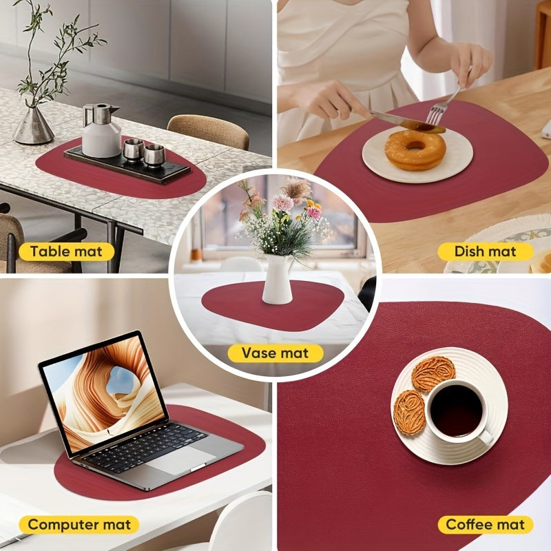 Round Faux Leather Placemats Set of 6, Non-Slip, Wipeable Table Mats for Dining, Kitchen, Restaurant, Cafe - Heat Resistant, Elegant Decorative Easy Clean Place Mats for Christmas