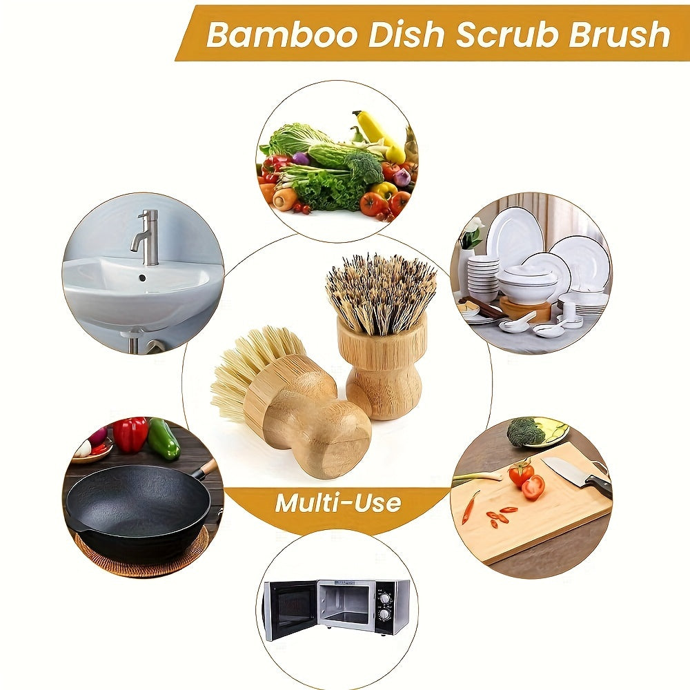 2/4pcs Natural Wood Handle Kitchen Cleaning Brush Set, Reusable Medium Firmness, with Sisal and Palm Fiber, for Pots, Pans, and Vegetables, Non-Electric Cookware Scrubbing Kit