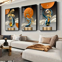 Modern Golden Deer & Ginkgo Biloba Canvas Art Set - 3pcs