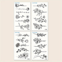 Black Simple Line Floral Patterns Finger Wrist Ear Can Last For 3-5 Days - 4 Sheets