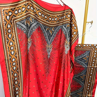 Print Boat Neck Abaya, Elegant Short Batwing Sleeve Loose Dress With Scarf For Spring & Summer, Women'S Clothing