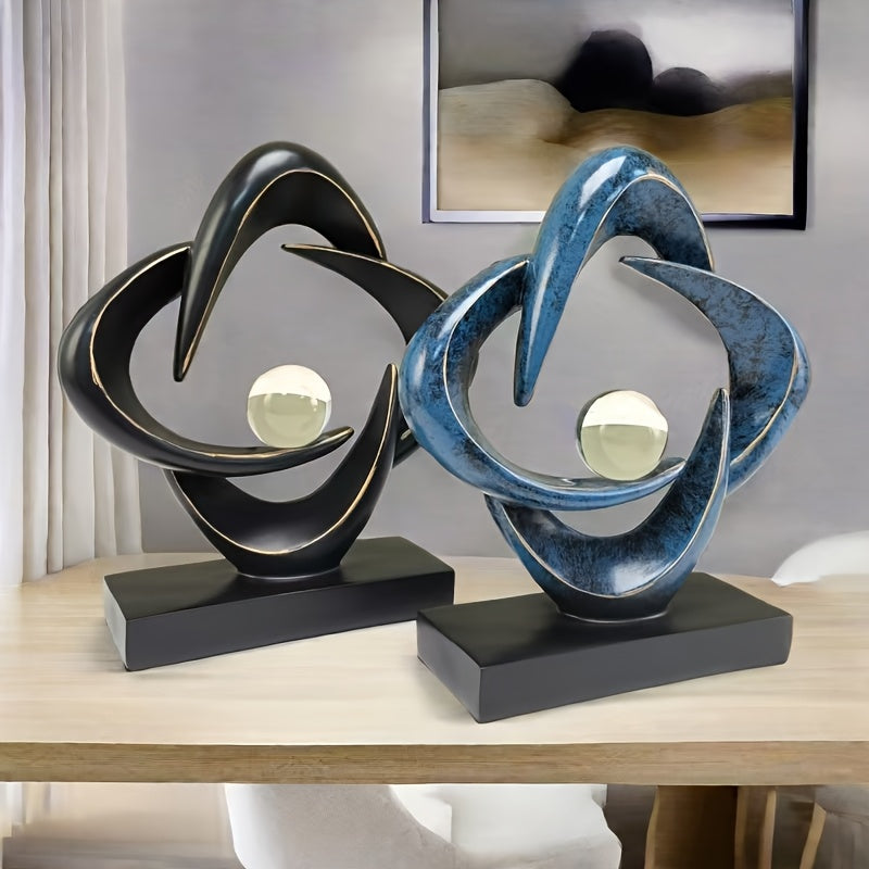 Luxury Resin Art Sculpture with Blue & Golden Glossy Finish – Elegant Abstract Design for Living Room, Wine Cabinet, TV Stand, or Office Decor