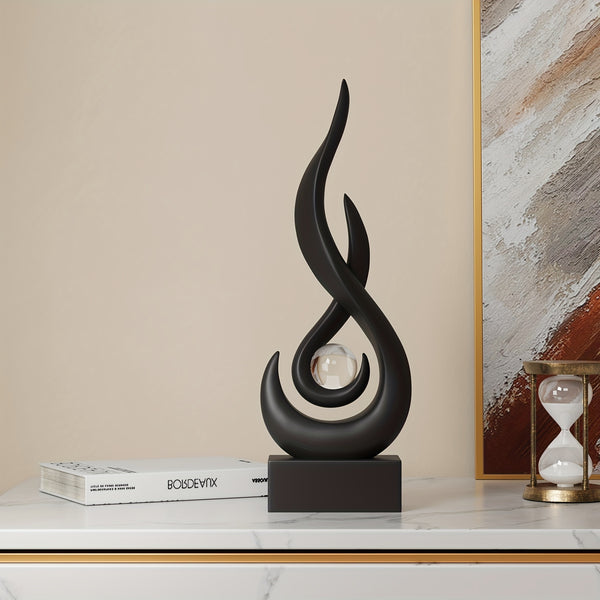 Elegant Flame Abstract Resin Sculpture with Crystal Center