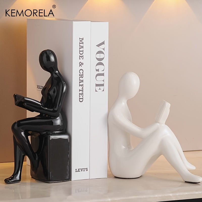 KEMORELA Vintage Ceramic Figurines Set of 2, Luxury Book Reading Statues, Non-Electric Decor for Living Room, Bedroom, Home and Office