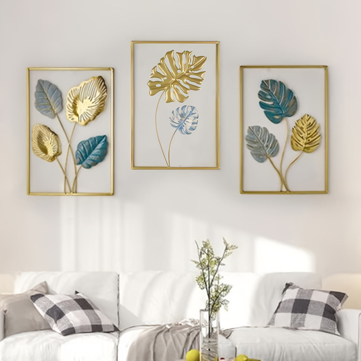 Colorful Leaf Metal Wall Art - Nordic Luxe Iron Plant Decor - 3pcs Set