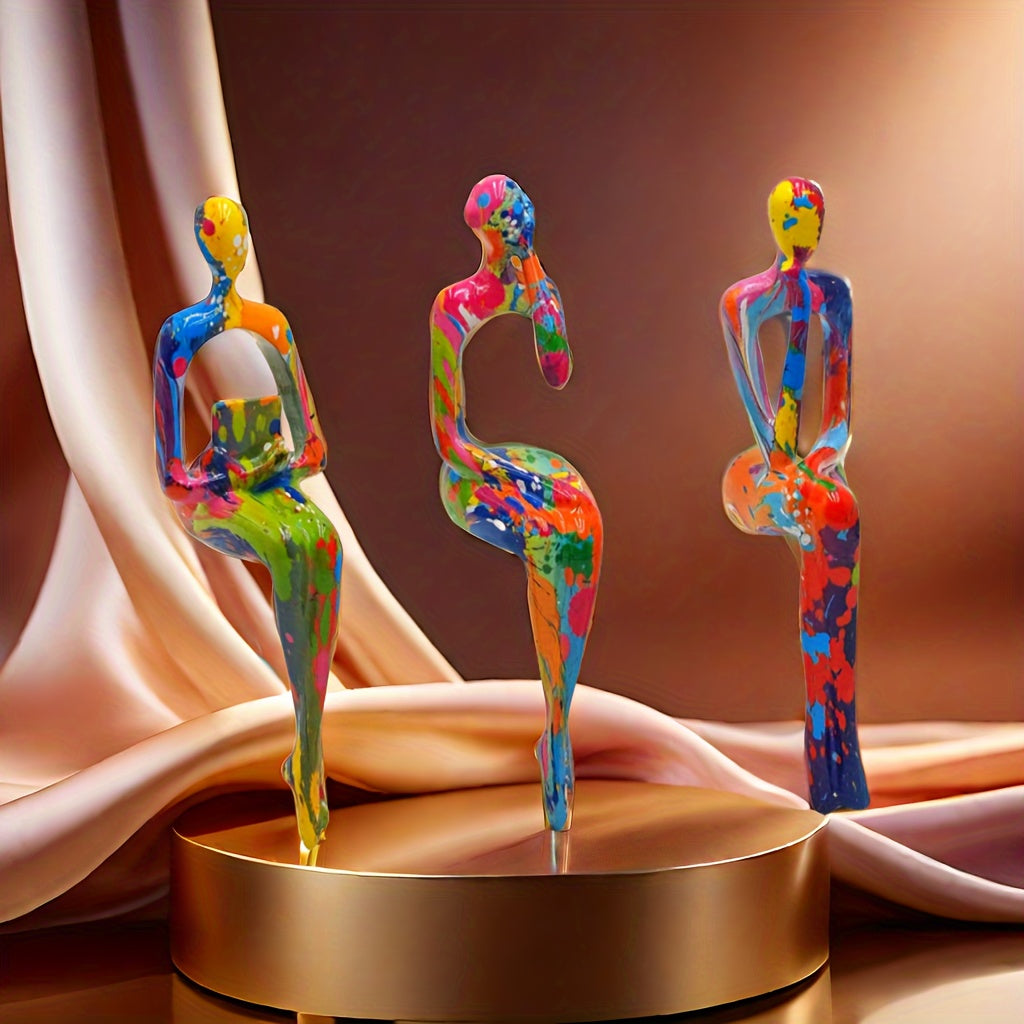 Modern Resin Abstract Figures Set, Multi-Pose Sitting Design - 3pcs