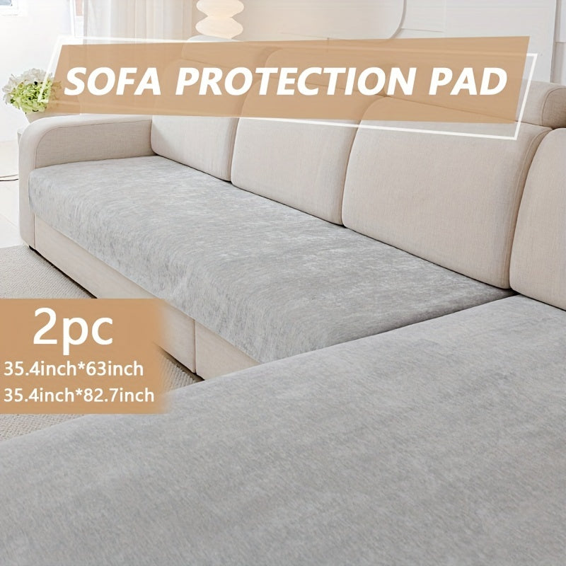 Modern Chenille Sofa Protection Pad 2pc Set – Pet Friendly, Non-Slip, Scratch Resistant – Machine Washable Polyester Sofa Covers for Armchair, Loveseat, 3-Seater, 4-Seater and Sectional Sofas