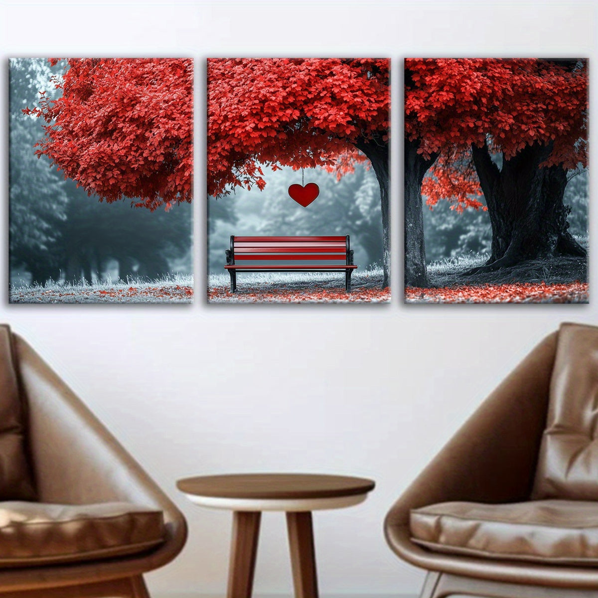 Wooden Framed Canvas, Abstract Red TREE Fashion Art Decorations - 3pcs