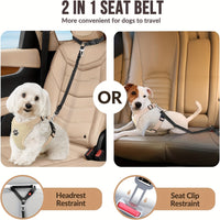 Adjustable 2-in-1 Pet Car Seat Belt & Harness - Durable Polyester, Hand-Washable