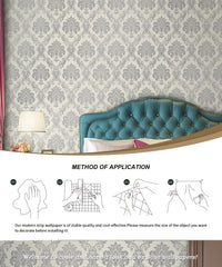 Easy Peel & Stick Silvery Damask Wallpaper