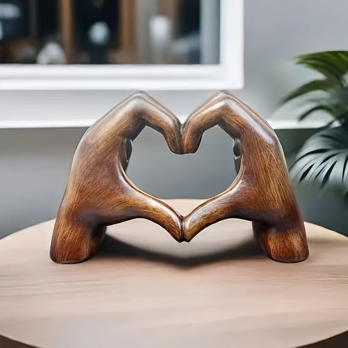 Wooden Resin Heart-Shaped Hand Carved Figurine, Contemporary Inspirational Art Statue, Home Office Shelf Living Room Decor, Mother's Day Desktop Accent, New Year's, Easter Party Decoration, Holiday Gift for Multiple Room Type