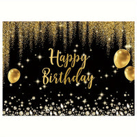 Luxurious Black & Golden Happy Birthday Backdrop with Diamond Balloons and Glitter - Polyester Photography Background for Indoor/Outdoor Parties, 152.4x91.44cm/213.36x152.4cm/243.84x182.88cm
