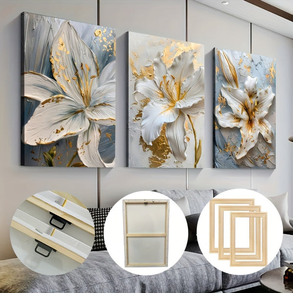 Scandinavian Floral Wall Art Set - Modern Abstract Canvas Prints - 3pcs