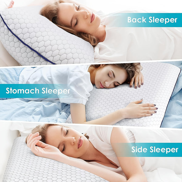 1pc Orthopedic Pillow for Side, Back & Stomach Sleepers - Hypoallergenic, Breathable Mesh Cover, Washable Polyester Fabric, All-Season Comfort for Better Sleep, Supportive Sleep Aid | Functional Bedroom Accessory | Polyester