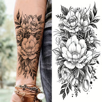 Realistic Sketches of Peony Roses - 36 Temporary Tattoos