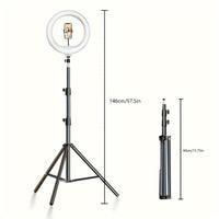 10-Inch USB Selfie LED Light Shooting + Desktop Tripod Stand for iPhone Android, (Warm/ Cool/ Normal) for Live Streaming Makeup Vlog, Photography Accessories, Spring Gif