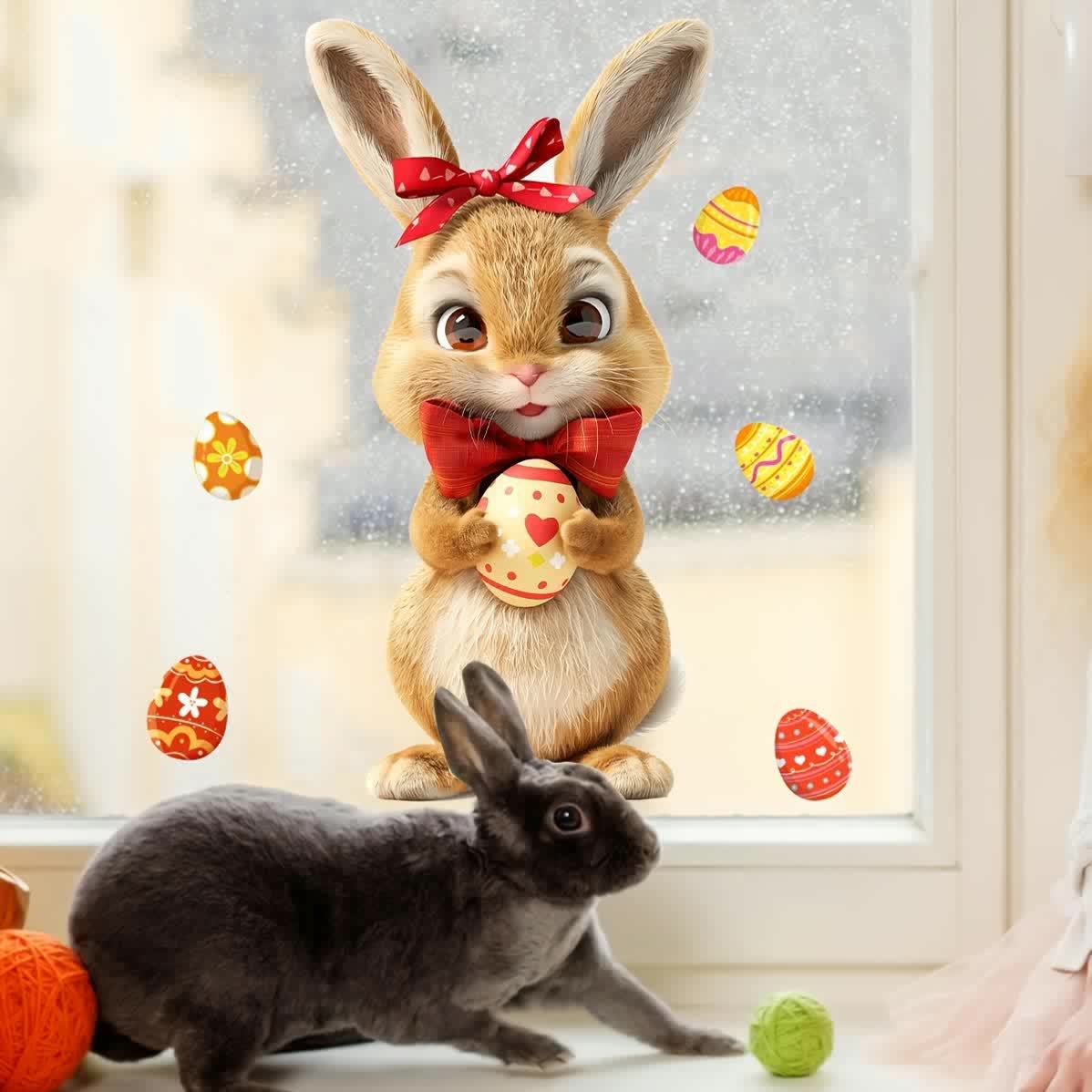 Easter Bunny & Egg Double-Sided Electrostatic Glass Window Cling