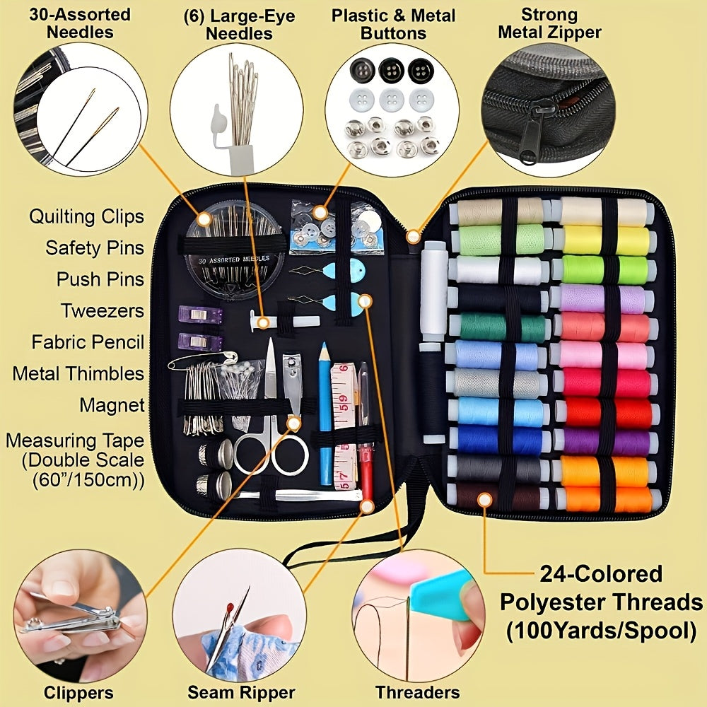 Portable Mini Travel Sewing Kit - Colorful Canvas, All-Season Essentials for Quick Repairs & Everyday Use