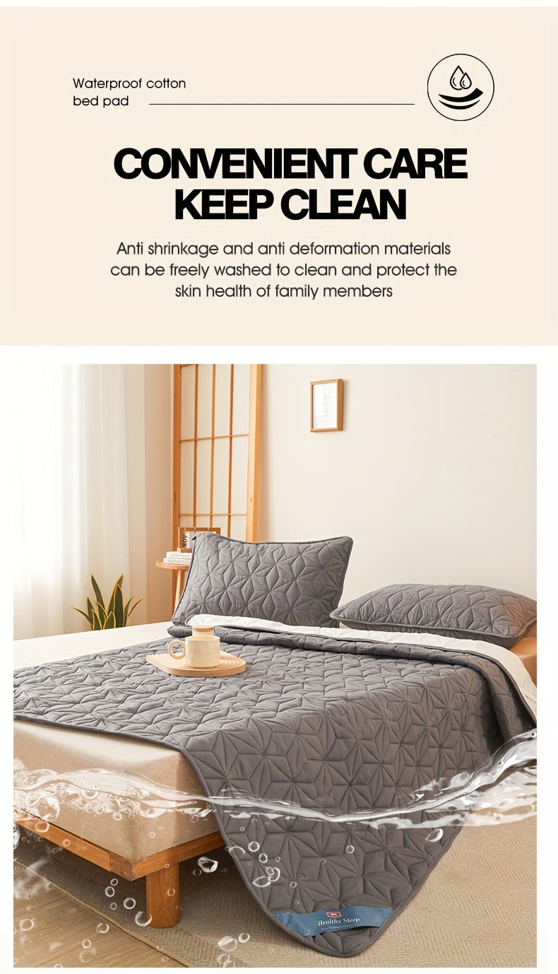 1pc Waterproof Mattress Pad Set, Dust & Stain Resistant, Soft Comfortable Bedding, Machine Washable, Polyester 100%, Polyurethane 100%, Woven, Active Printing, Ultrasonic Embossed, <3cm Thick, 80-85g Fabric Weight
