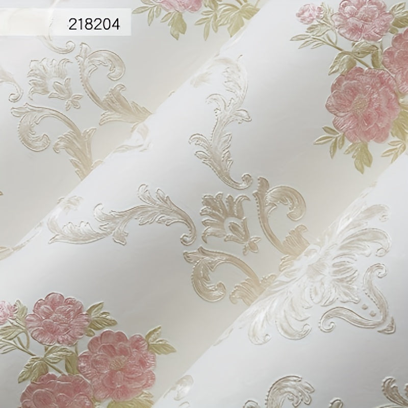 Glowhance Floral Wallpaper Roll, Pre-Pasted Non-Woven Luxurious Style Wall Covering