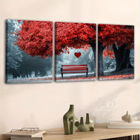 Wooden Framed Canvas, Abstract Red TREE Fashion Art Decorations - 3pcs