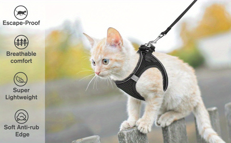 Escape-Proof Cat Harness & Leash Set - Reflective Soft Mesh Vest