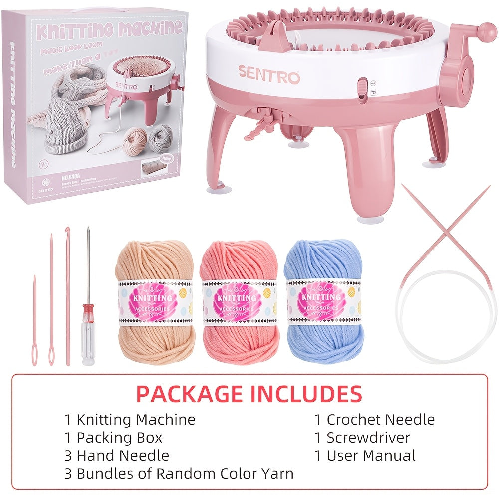 QJH 40-Needle Knitting Machine Kit, DIY Creative Weaving Loom, Quick Knit for Hats, Scarves, Gloves, Coasters, Circular & Flat Weaving, with Manual Operation, No Electricity or Batteries Needed