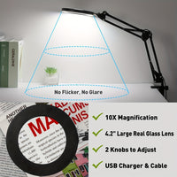 LED Lighted Magnifying Glass with Stand - Dimming, Flexible Arm, 360° Adjustable Head
