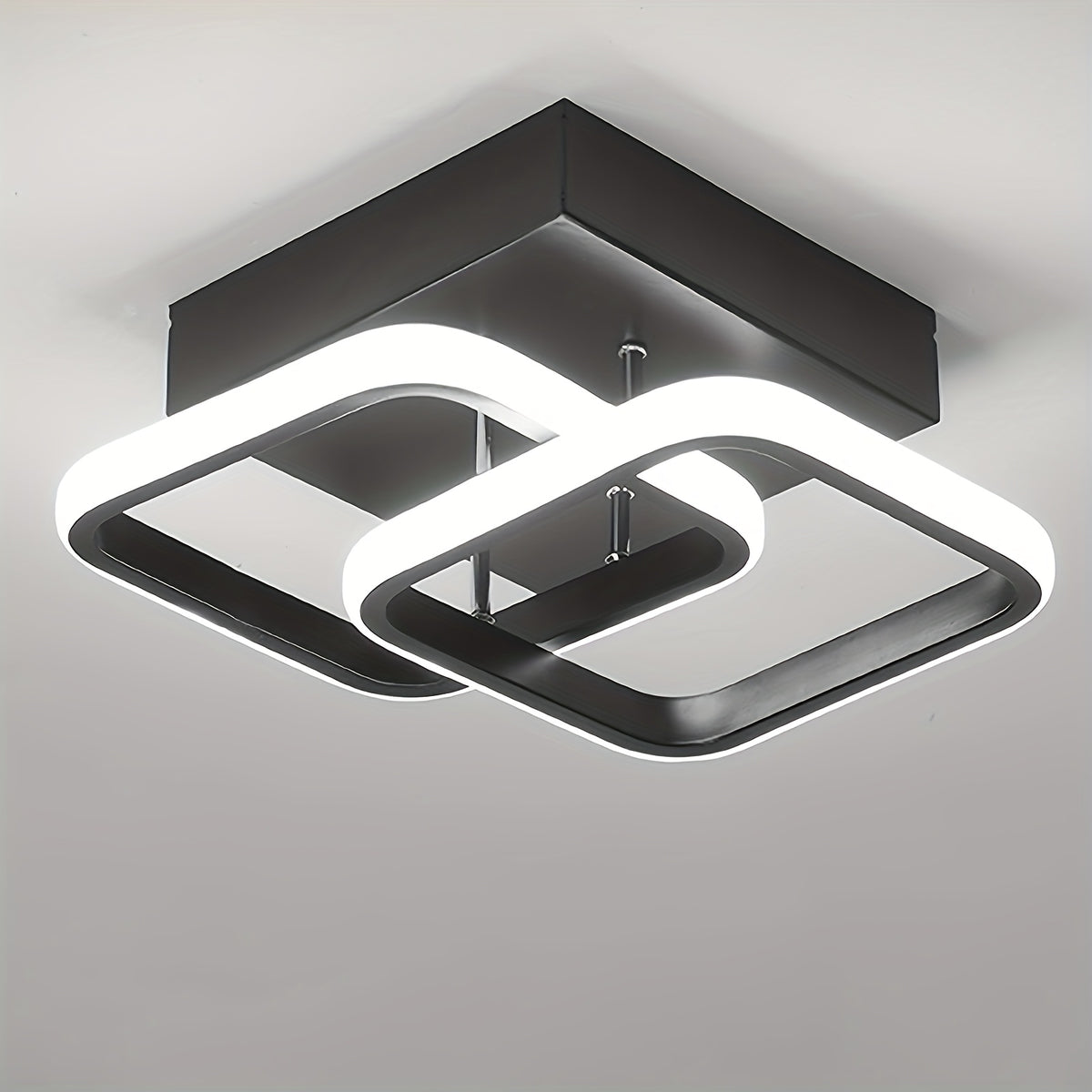 1pc Warm White / Three-color Changing Light Square Design Ultra-thin Anti-flicker Modern Nordic Ceiling Lamp Double Ring Chandelier / Geometric Combination Lamp / Living Room Main Lamp / Bedroom Decorative Lamp / Restaurant A