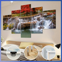 Wooden Framed Canvas, Jungle And Stream Theme Poster - 5pcs