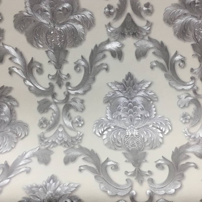 Off White and Silvery Damask Pattern, Vinyl Wallpaper