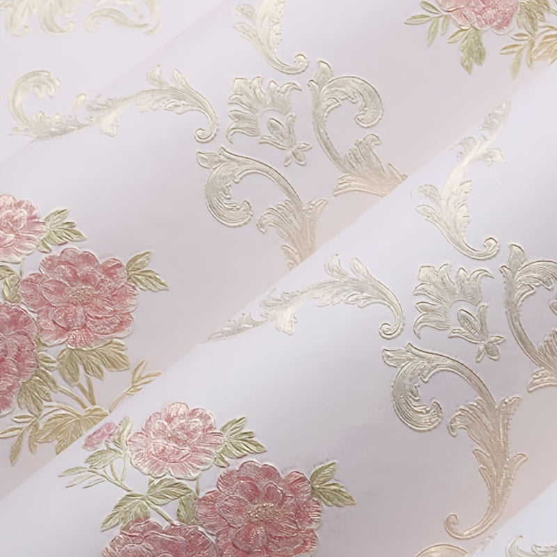 Glowhance Floral Wallpaper Roll, Pre-Pasted Non-Woven Luxurious Style Wall Covering