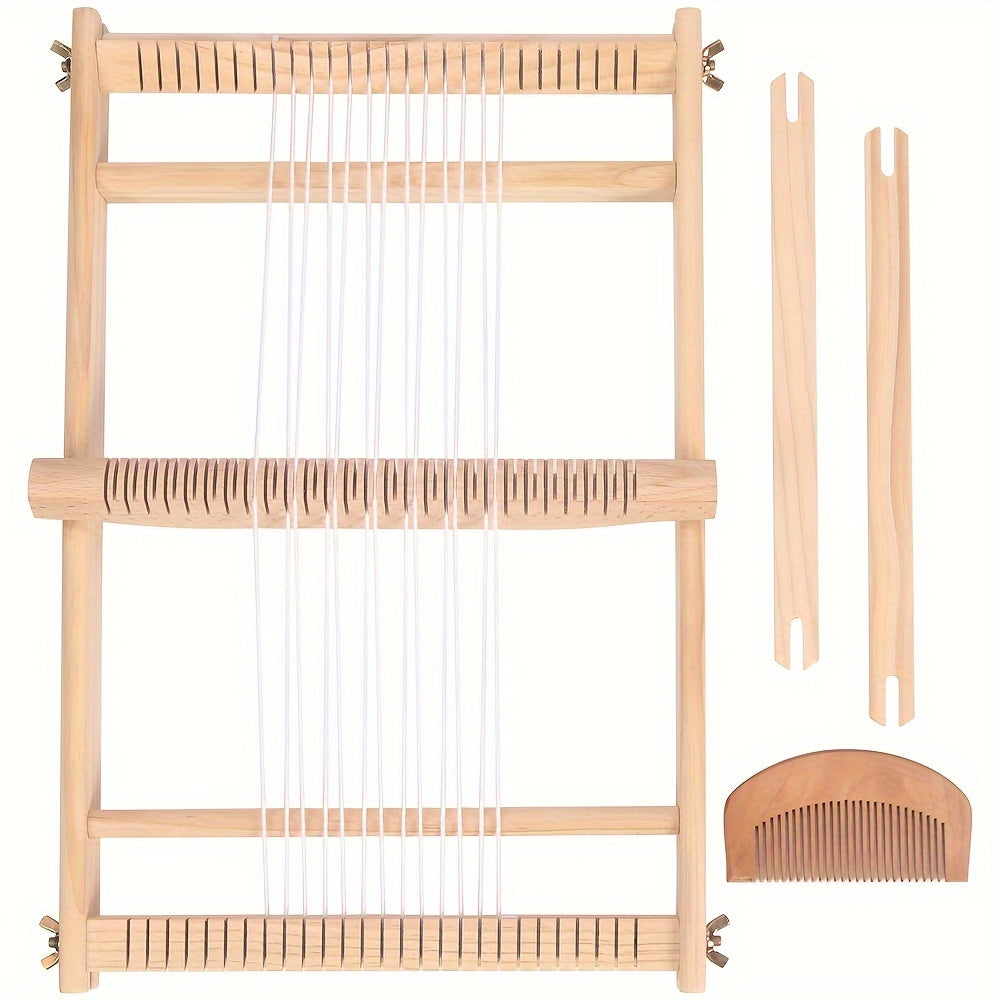 Wooden DIY Weaving Loom Kit, Handcraft Knitting Frame with Shuttle & Beaters, Yarn Weaving Tool for Tassel Tapestry & Carpet, No Electricity Required, Handmade Home Decor Craft Set