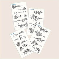 Black Simple Line Floral Patterns Finger Wrist Ear Can Last For 3-5 Days - 4 Sheets