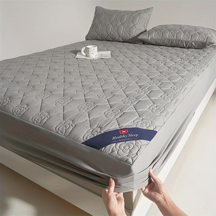 1pc Waterproof Comfort Mattress Protector - Soft & Breathable Soundwave technology Fitted Sheet, Noise-Free Teal Green Cover with Floral Quilted Design for Bedrooms, Hotels, and Dorms, Dorm Room Bedding | Quilted Mattress Cov
