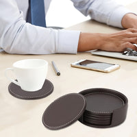 Leather Coasters Set of 6 - Drink Mats for Coffee Table, Bar, Kitchen - Durable Faux Leather Cup Pads for All Occasions - Ideal for Christmas, Halloween, Easter, Hanukkah, Thanksgiving - Round, 10cm