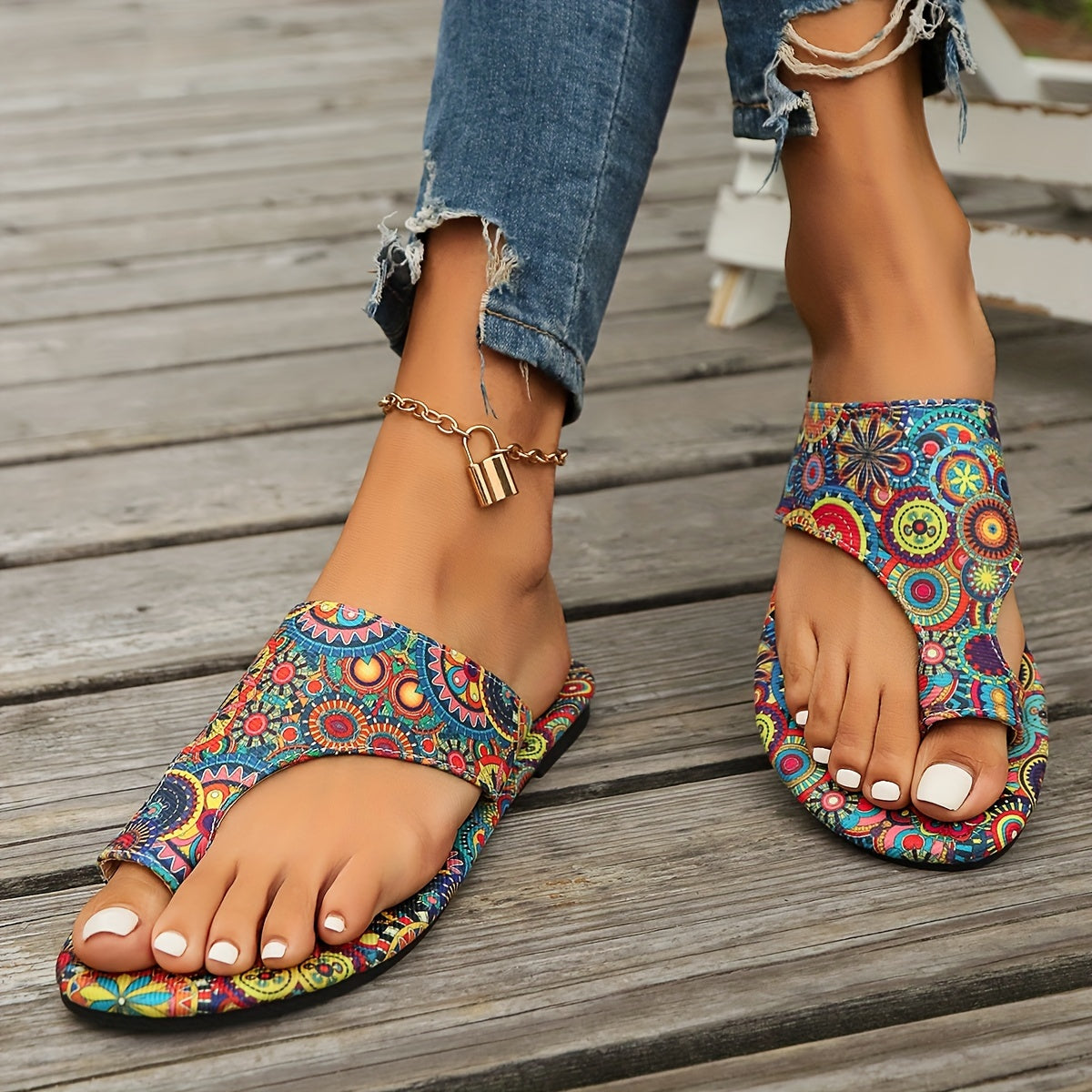 Bohemian Flower Pattern Slide Sandals