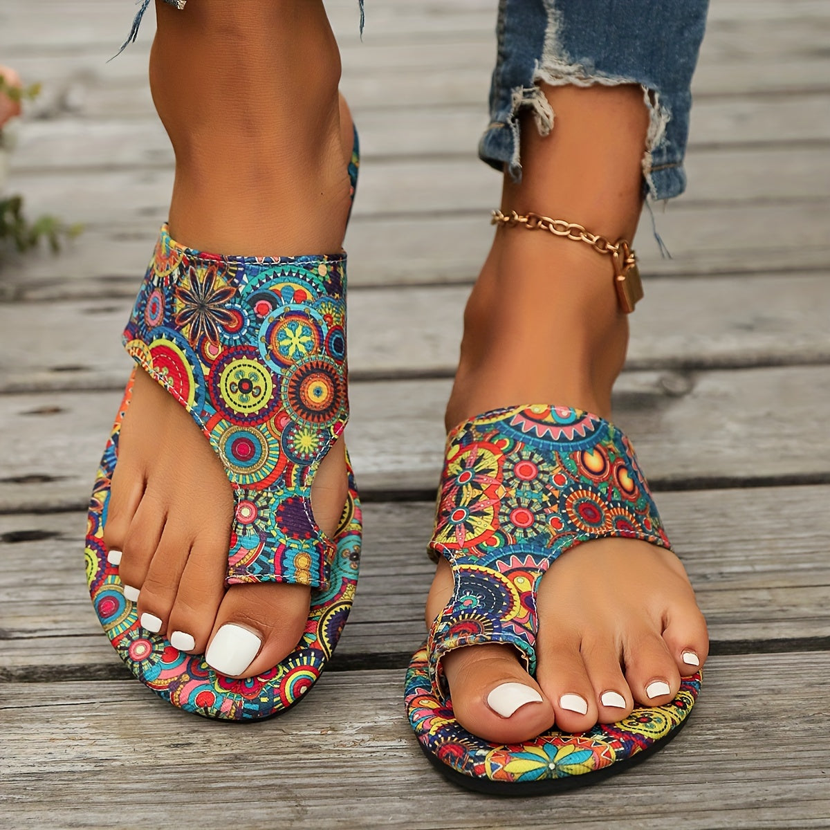 Bohemian Flower Pattern Slide Sandals