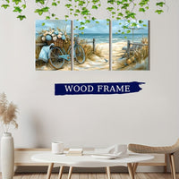 Canvas Wall Art Prints - Beach Scene with Bicycle and Ocean View - 3Pcs