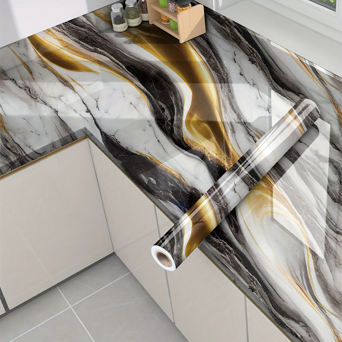 Self-Adhesive Marble Look Kitchen Wallpaper